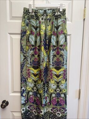 Zara Olive Green Multicolor Floral Wide Leg Pants